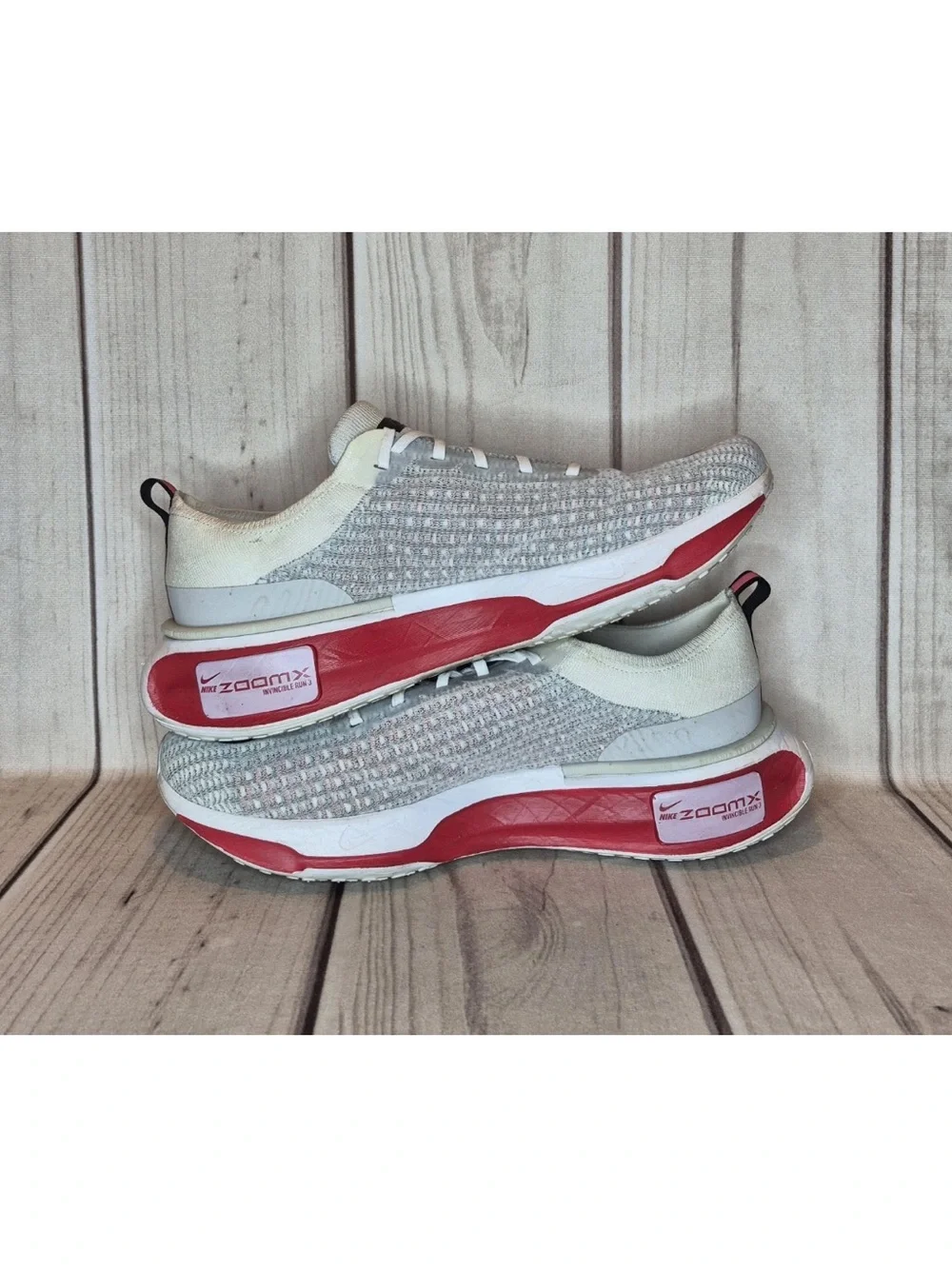 Nike ZoomX Invincible Run Flyknit 3 Men's Size 15 Shoes Cement Grey Fire Red